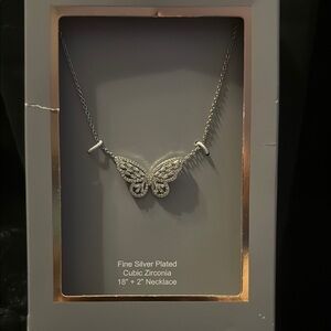 Ornate Silver Butterfly Pendant Necklace
